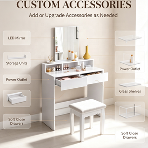 Coiffeuse moderne rose pour chambre à coucher, réglable en MDF, avec miroir LED diamanté amovible - Product Image 4