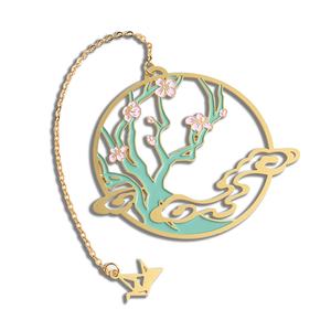 Marcapáginas Metálico Promocional Creativo con Forma de Árbol de Ciruelo Dorado, Esmalte Suave y Cadena - Product Image 6