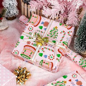 Papier d'emballage lithographique double face imprimé avec des motifs de bonbons et sucettes de Noël roses sur le thème des filles mignonnes - Product Image 5