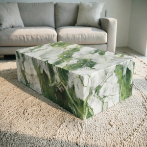 Elegant Modern Coffee <b>Table</b> Natural Stone Glacier Green <b>Marble</b> Cube Plinth Living Room - Product Image 2