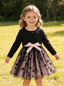 Trẻ Em Bé Gái 2 Bộ Trang Phục Dài Tay Crop Cardigan Spaghetti Dây Hoa Voan Bộ Nơ Eo Trẻ Em Đầm Dự Tiệc - Product Image 3