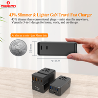 FOXCAN Chargeur de voyage portable multi-ports 25W ultra fin tout-en-un 1 USB-A 3 USB-C PD QC3.0 pour ordinateur portable, téléphone portable et appareil photo