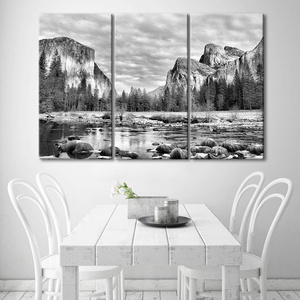 Art moderne noir et blanc à jet d'encre US. Impression sur toile murale de décoration intérieure classique en trois parties du <span class=keywords><strong>parc</strong></span> forestier national - Product Image 5