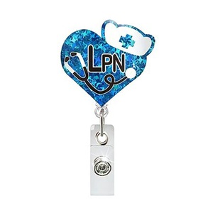 Acrylic glitter hospital-style easy-open buckle with back clip, round retractable anti-loss badge <b>holder</b>, <b>ID</b> card <b>holder</b>, - Product Image 5
