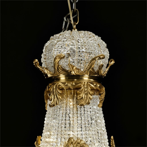 Lampadario di Lusso in Ottone Francese, Lampade a Sospensione in Cristallo e Rame per Salone Duplex, Villa e Atrio - Product Image 2