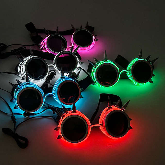RICHSHINING Factory Wholesale Halloween Punk LED Party Glasses Retro Rivets Light up Goggles for Glowing Stage DJ Dance Show