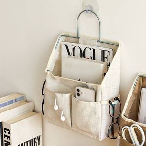 Sac de rangement rectangulaire en coton et lin avec crochet, organisateur de bureau pour montage mural, cuisine et usage domestique - Product Image 2