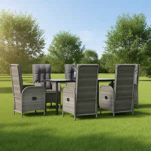 Conjunto de Comedor de Jardín de 6 Plazas, Muebles de Ratán para Exteriores, Resistentes a la Intemperie, Diseño Contemporáneo - Product Image 2