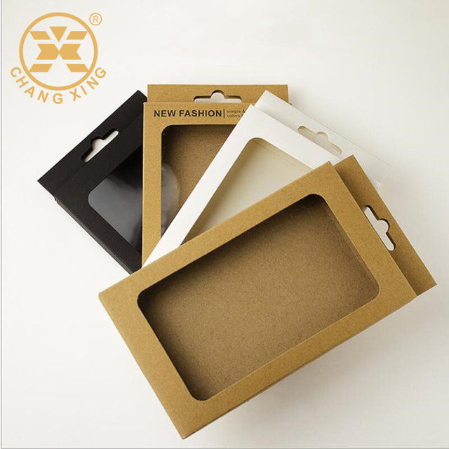 In-stock Cell Phone Case Box Package Clear Window Small Custom Kraft Mobile Phone Cover Case Packaging Box