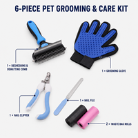 Kit complet de soins pour animaux de compagnie : Brosse anti-poils, Peigne démêlant six pièces, Gant, Coupe-griffes, Lime à ongles, Sacs de collecte des déchets