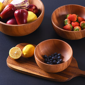 Acacia Wood Household Tableware <span class=keywords><strong>Bowl</strong></span> para Fruit Salad Instant Noodles ou Mixing-para Servir ou Servir - Product Image 5