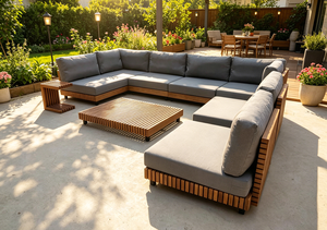 Luxury Solid Teak <b>Wood</b> Modular Outdoor Sectional <b>Set</b> with Waterproof Grey Cushions Roots-tk-09 <b>Wood</b> <b>Set</b> Models - Product Image 4