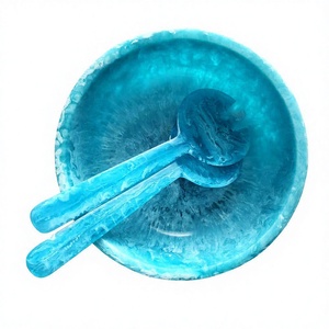 Bol à salade en résine marbrée avec cuillère, vaisselle de service haut de gamme, bol de service en résine à motif marbré, fait main pour la cuisine - Product Image 1