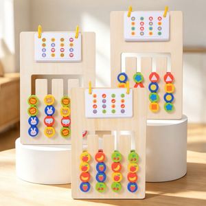 Juegos de mesa para niños pequeños de 3, 4 y 5 años, juguetes de viaje, rompecabezas deslizante de madera de doble cara con combinación de colores y formas - Product Image 5