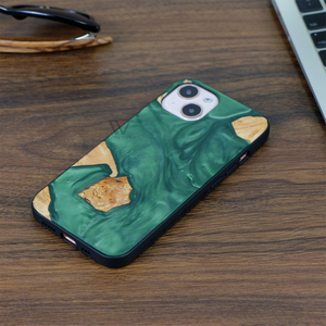 Cover per Telefono in Resina e Legno con Effetto Fluido Artistico, Stile Unico a Blocchi <span class=keywords><strong>di</strong></span> Colore, Custodia Protettiva Creativa - Product Image 1