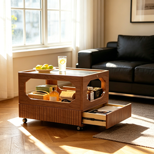 Mesa de Centro Moderna de Ratán con Cajón de Almacenamiento y Estantes Abiertos, Muebles para Sala de Estar, Diseño Tropical - Product Image 2