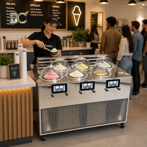 Machine à gelato à double cylindre et dessus ouvert pour équipement de glacier, congélateur vertical à air refroidi pour crème glacée dure - Product Image 5