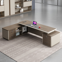 Escritorio Ejecutivo Comercial de Lujo Moderno y Duradero para CEO, Conjunto de Escritorio en Forma de L con Panel de Madera, Silla de Oficina, Estación de Trabajo para el Hogar, Gestión