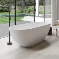 Baignoire autoportante en pierre artificielle, finition mate blanche, design moderne, pour usage intérieur