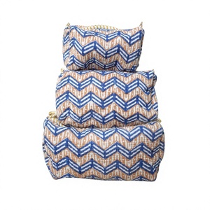 Large 3-Piece Pure Cotton Quilted Tassel Pattern Zipper Closure Eco-Friendly Lightweight Cosmetic Organizer <b>Case</b> <b>Makeup</b> Bag - Product Image 1