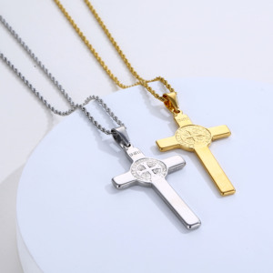 Collier pendentif croix religieuse Olivia sans nickel, acier inoxydable plaqué or 18 carats, collier croix <span class=keywords><strong>crucifix</strong></span> pour homme et femme - Product Image 3