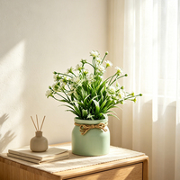 Bouquet de fleurs artificielles blanches en pot, pot en plastique vert mélangé, faux bonsaï floral, décoration de table pour la maison, centre de table de mariage HT48
