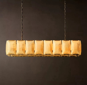 Lustre rectangulaire moderne en marbre et métal, lampe Harlow en calcite pour salle à manger et îlot de cuisine - Product Image 3