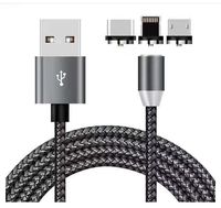 Vente en gros de câbles de charge magnétique lumineux en nylon USB 1m 2m 3m 2 3 en 1 pour iPhone, câble de charge de téléphone portable