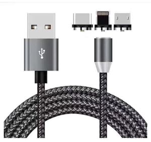 Vente en gros de câbles de charge magnétique lumineux en nylon USB 1m 2m 3m 2 3 en 1 pour <span class=keywords><strong>iPhone</strong></span>, câble de charge de téléphone portable - Product Image 6