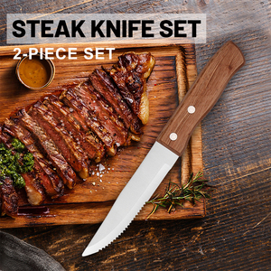 Cuisine classique lame dentelée en métal manche en bois massif couteau à steak 2 pièces couteau à steak en acier inoxydable ensemble couteau de cuisine - Product Image 2