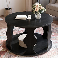 Table de salon ronde moderne avec rangement, petite table basse en bois à 2 niveaux avec étagère ouverte pour salon chambre bureau