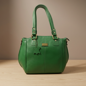 Cow Hide Leather <b>Green</b> Color Ladies Handbag with Zipper Closure Waterproof Large Capacity Shopping <b>Purse</b> Best Selling - Product Image 1