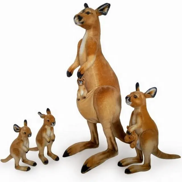 Yang Realistis Baru Boneka Kangaroo Mainan Mewah Kustom Mewah Duduk Kangaroo Ibu dengan Bayi Boneka