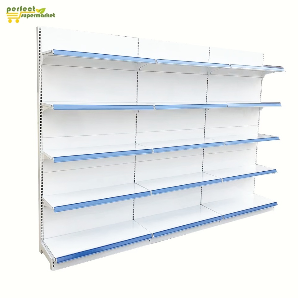 Factory High Quality Supermarket Shelves White Double Back Plate Gondola Supermarket Shelves Shelving
