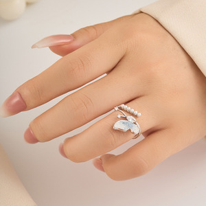 <b>Crystal</b> Butterfly Open <b>Ring</b> Lake Blue Adjustable Index Finger <b>Ring</b> For Women Everyday Wear - Product Image 2