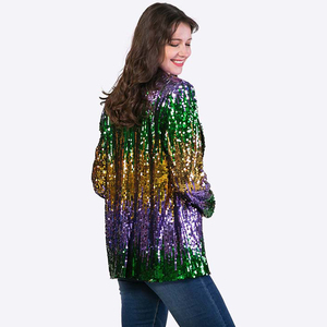 Mardi Gras personalizado de manga larga para mujer brillante Bling Casual Sorority Patchwork chaqueta de lentejuelas Bling chaquetas <span class=keywords><strong>blazer</strong></span> - Product Image 4