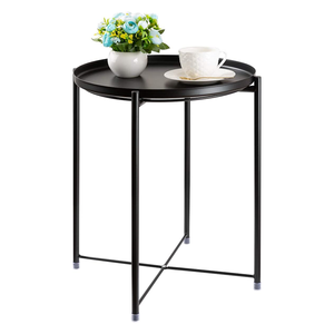 Combohome Industrial Furniture Tray Small Round End Table Modern Metal Black Folding Coffee Table Side Table