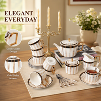 Service à thé et à café JC Luxury en porcelaine fine avec bordure dorée et tasses noires, service à thé écologique
