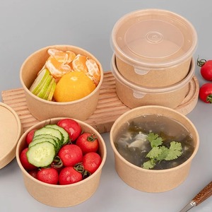 Bol à salade en papier kraft jetable écologique, récipient alimentaire biodégradable anti-fuite avec impression personnalisée - Product Image 4