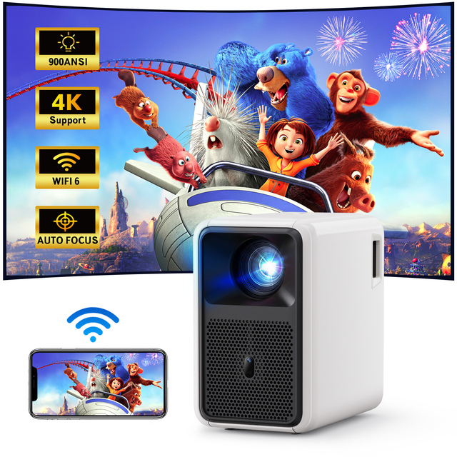 CRE CR36 Built-in Official Apps/4K Support Smart Mini Projector 750ANSI 1080p Portable Dual Speaker Android 9 2.4G/5G WiFi Auto