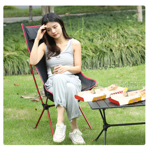 Chaise pliante portable d'extérieur avec cadre en aluminium et tissu Oxford, dossier haut, pour camping et jardin, couleur bleu-noir, design pliable - Product Image 5