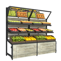 3-laags enkelzijdig meerlaags metalen & houten stevig supermarkt rek voor fruit en groenten