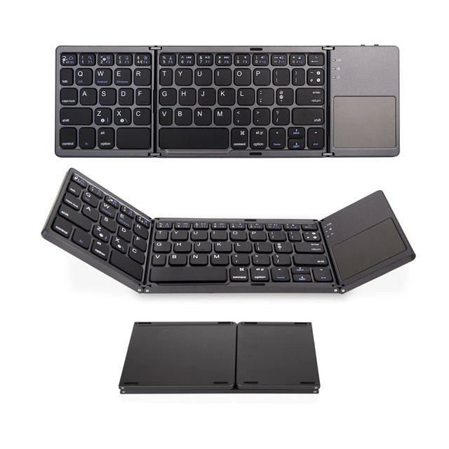 New Mini Wireless Three-folding Blue Tooth Keyboard Blue Tooth Wireless Folding with Touchpad BO33 Rechargeable Folding Keyboard