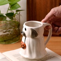 Tasse à café en céramique Ghost Dog Pumpkin, peinte à la main, cadeau amusant pour Halloween