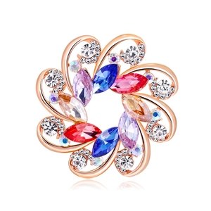 Shiny Fashion Silk Scarf Hat Coat Colorful Rhinestone Flower Round Glass Pins Jewelry <strong>Saree</strong> <strong>Brooch</strong> - Product Image 2