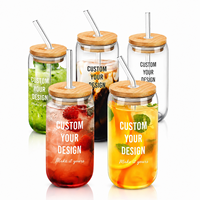 Gobelet en verre transparent réutilisable en borosilicate avec couvercle en bambou et paille pour jus et café