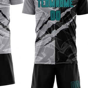 Conjunto de Camiseta y Pantalones Cortos de Fútbol con Patrón Geométrico, Manga Corta, Transpirable, de Secado Rápido, Uniforme de Entrenamiento para Hombres y Jóvenes - Product Image 4