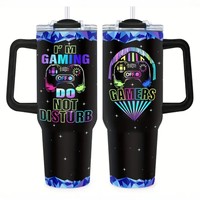 Gobelet de jeu 40oz en gros avec imprimé manette néon, tasse à paille avec poignée, vaisselle thermique sous vide pour joueurs d'e-sport et streamers