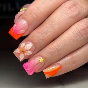 Lot de 30 faux ongles réutilisables, motif floral tropical 3D, vente en gros, logo personnalisé, pointes d'ongles en ABS pour doigts, imperméables - Product Image 1
