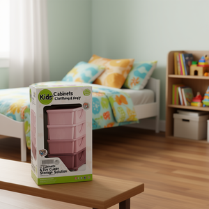 Kids Cabinets <b>4</b> <b>Drawer</b> Stackable <b>Plastic</b> <b>Storage</b> Unit For Clothing And Toy Organization - Product Image 2